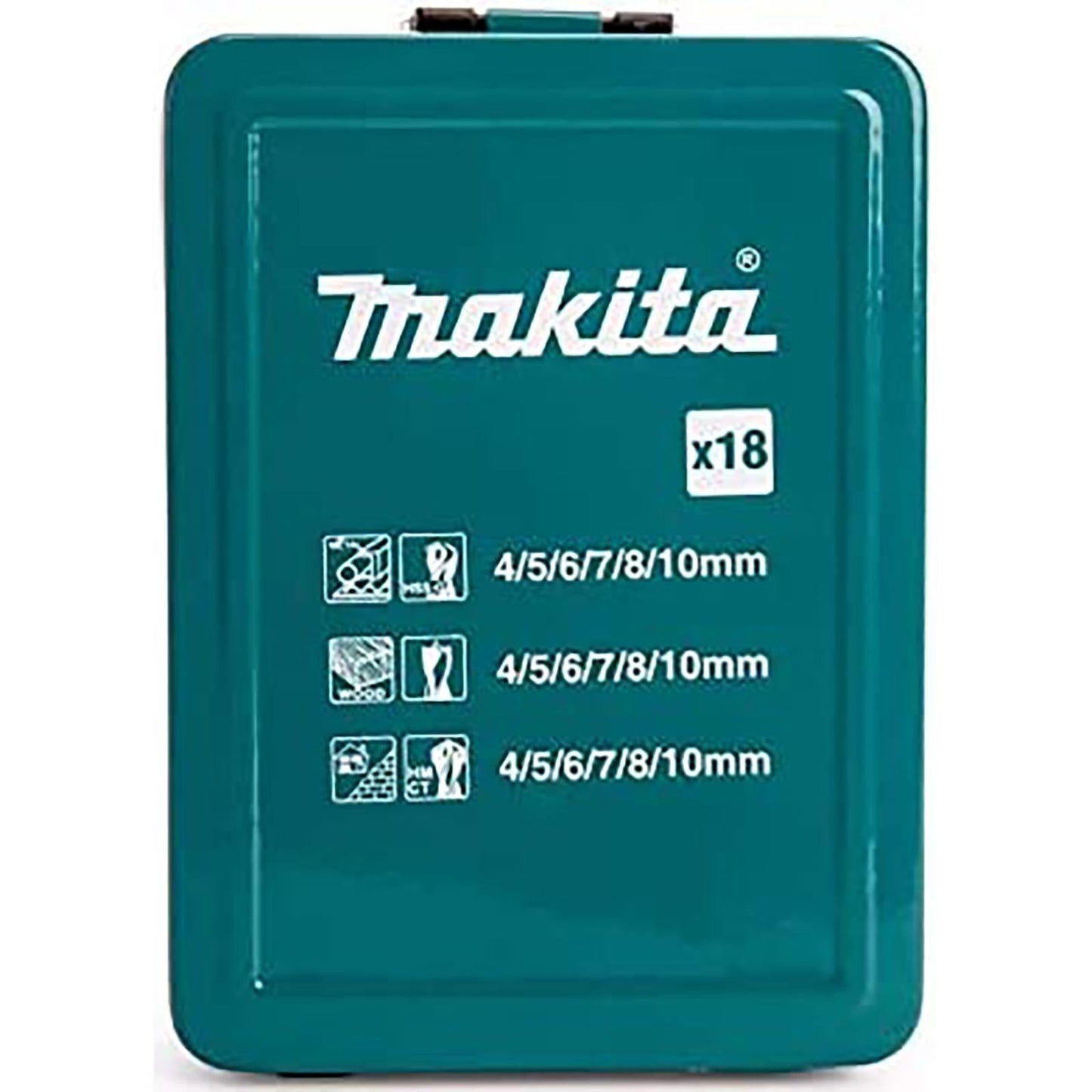 Makita 18-Piece Multi-Material Drill Bit Set ā Metal Case | Wood, Masonry & Metal Bits (4ā10mm)
